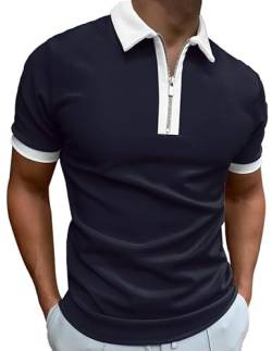 Mainfini Männer Poloshirt Kurzarm Basic Polohemd mit 1/4 Reißverschluss Grau S von Mainfini