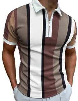 Mainfini Poloshirt Herren Slim Fit Muskel T-Shirts für Herren Poloshirt Herren Kurzarm Polo Shirt Slim Fit Herren Beige/Weiß L von Mainfini