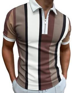 Mainfini T-Shirts für Herren Polo Shirt Slim Fit Herren T-Shirts für Herren Muskel t-Shirt Herren Herren Beige/Weiß M von Mainfini