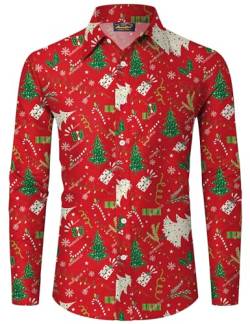 Mainfini Weihnachten Herren 3D Druck Santa Weihnachtshemd Lustig Kostüm Ugly Christmas Shirt Roter Weihnachtsbaum A4 L von Mainfini