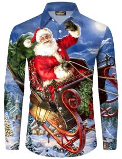Mainfini Weihnachten Herren 3D Druck Santa Weihnachtshemd Lustig Kostüm Ugly Christmas Shirt Weihnachtsmann B1 XXL von Mainfini
