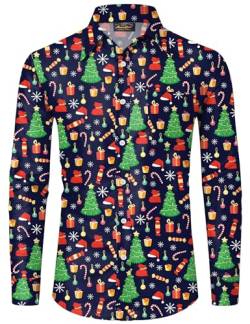 Mainfini Weihnachten Herren Hawaiihemd Langärm Weihnachtshemd Ugly Christmas Kostüm Lustig Shirt Farbig B3 M von Mainfini