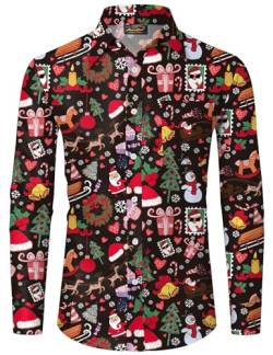Mainfini Weihnachten Herren Hawaiihemd Langärm Weihnachtshemd Ugly Christmas Kostüm Lustig Shirt Farbig B6 L von Mainfini