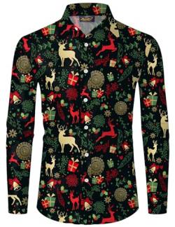 Mainfini Weihnachten Herren Langärm Hawaiihemd Weihnachtshemd Christmas Lustig Ugly Kostüm Shirt Schwarz C1 L von Mainfini
