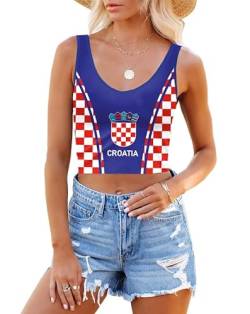 Mainfini Weltmeisterschaft Sommer Sexy Ärmelloses Fitnessstudio Crop Shirt für Damen Kroatien Damen Weste Top L von Mainfini