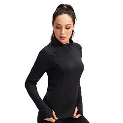Damen Sportshirt 1/4 Reißverschluss Funktionales Langarmshirt Atmungsaktiv Stretch Funktionsshirt Yoga Gym Kurzarm Shirt Laufshirt Tops von Maisley