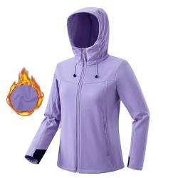 Maisley Softshelljacke Damen Warme Winterjacke Fleece Übergangsjacke Outdoorjacke mit Kapuze Wasserdicht Atmungsaktiv Damen Winddicht Funktionsjacke Outwear, violett, 38 von Maisley