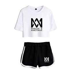 Marcus and Martinus Twin Brother Singer Damen Kurzarm Mode Freiliegendes Nabel T-Shirts + Kurze Hose Sets Sweatshirt Sport Causal Streetwear Bekleidungsets Mit Druck Freizeitkleidung von Maisley