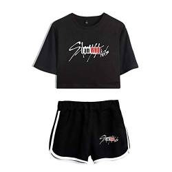 Stray Kids Baumwolle Sommer Crop Top + Shorts straykids Boys Bang Chan Changbin Hyunjin Han Felix Seungmin Fans Fans Sport Kurz T-Shirt Shorts Sets von Maisley