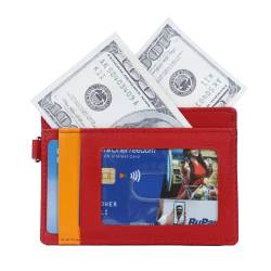 Maison De Noah Eleganter, einfarbiger Kartenhalter, echtes Leder, RFID-blockierend, magnetischer Clip, Kartenetui, schlankes Design für Vorder- und Rückentasche | hochwertige Kartenetui, ideales Geschenk für Männer, Rot/Gelb von Maison De Noah