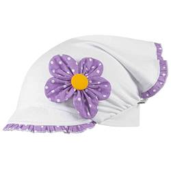 Kopftuch Dreiecktuch Mütze Schirmmütze Stirnband für Mädchen Baby Kinder Baumwolle Punkte Blume, Farbe: Weiß-Flieder, Größe: 46-48 von Maja