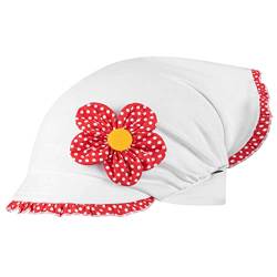 Kopftuch Dreiecktuch Mütze Schirmmütze Stirnband für Mädchen Baby Kinder Baumwolle Punkte Blume, Farbe: Weiß-Hellrot, Größe: 42-44 von Maja