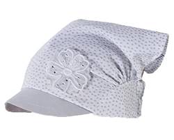 Kopftuch Mütze Schirmmütze Mädchen Sommer Baby Baumwolle Herzen Blume, Größe: 52-54, Farbe: Grau-Weiß von Maja