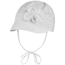 Mädchen Sommermütze Schirmmütze Taufmütze Kopftuch Blumen, Farbe: Weiß, Größe: M(42/44) von Maja
