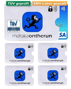 MakakaOnTheRun 5X RFID Blocker Kartenhülle (3fach geprüft: TÜV + EMV + HF-Labor) - EC Karten Schutzhülle, Karten Hüllen für Geldbörsen, Ausweis- & Kartenhüllen, NFC Schutzhülle von MakakaOnTheRun