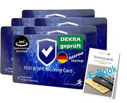 MakakaOnTheRun 6X RFID Blocker Karte (3fach geprüft: DEKRA + EMV + HF Labor) - 360° Schutzkarte für Geldbörse - NFC Blocker Karte - Schutzkarte gegen Datenklau - RFID Blocker Card von MakakaOnTheRun