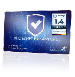 MakakaOnTheRun RFID Blocker Karte (3fach geprüft: DEKRA + EMV + HF-Labor) 360° Schutzkarte für Geldbörse - NFC Blocker Karte - Schutzkarte gegen Datenklau - RFID Blocker Card von MakakaOnTheRun