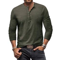 Henley Shirt Herren Langarm Vintage Langarmshirt Herren Baumwolle Knopf Longsleeve T-Shirt Männer Hemden Armeegrün XL von MakingDa