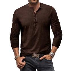 Henley Shirt Herren Langarm Vintage Langarmshirt Herren Baumwolle Knopf Longsleeve T-Shirt Männer Hemden Braun L von MakingDa