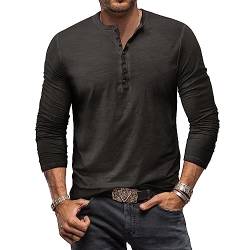 Henley Shirt Herren Langarm Vintage Langarmshirt Herren Baumwolle Knopf Longsleeve T-Shirt Männer Hemden Dunkelgrau L von MakingDa