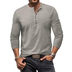 Henley Shirt Herren Langarm Vintage Langarmshirt Herren Baumwolle Knopf Longsleeve T-Shirt Männer Hemden Hellgrau XL von MakingDa