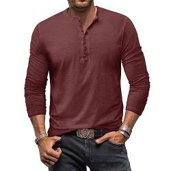 Henley Shirt Herren Langarm Vintage Langarmshirt Herren Baumwolle Knopf Longsleeve T-Shirt Männer Hemden Rotwein L von MakingDa