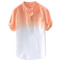 Henley-T-Shirt für Herren, mit Farbverlauf, kurzärmelig, lässig, leicht, kragenlos, Grandad, Knopfhemden, atmungsaktiv, Sommer-Lounge-Tops Bluse, Orange, XL von MakingDa