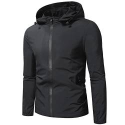 Herren Leichte wasserdichte Jacke Windbreaker Kapuzenjacke Casual Outdoor Winddicht Zip Up Hoodies Mantel, Schwarz , M von MakingDa