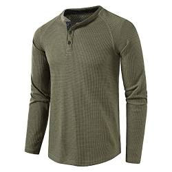 Langarmshirt Herren Henley Shirt Herren Langarm Waffle Knopf Longsleeve Henley T-Shirt Slim Fit Männer Casual Hemden Armeegrün M von MakingDa