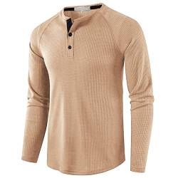 Langarmshirt Herren Henley Shirt Herren Langarm Waffle Knopf Longsleeve Henley T-Shirt Slim Fit Männer Casual Hemden Beige L von MakingDa