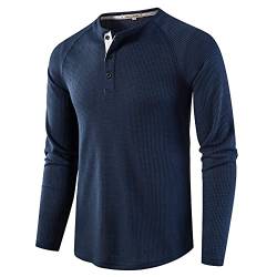 Langarmshirt Herren Henley Shirt Herren Langarm Waffle Knopf Longsleeve Henley T-Shirt Slim Fit Männer Casual Hemden Blau S von MakingDa