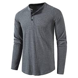 Langarmshirt Herren Henley Shirt Herren Langarm Waffle Knopf Longsleeve Henley T-Shirt Slim Fit Männer Casual Hemden Dunkelgrau XL von MakingDa