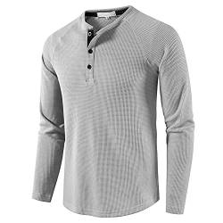 Langarmshirt Herren Henley Shirt Herren Langarm Waffle Knopf Longsleeve Henley T-Shirt Slim Fit Männer Casual Hemden Hellgrau XXL von MakingDa