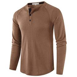 Langarmshirt Herren Henley Shirt Herren Langarm Waffle Knopf Longsleeve Henley T-Shirt Slim Fit Männer Casual Hemden Khaki S von MakingDa