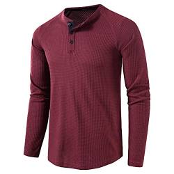 Langarmshirt Herren Henley Shirt Herren Langarm Waffle Knopf Longsleeve Henley T-Shirt Slim Fit Männer Casual Hemden Rotwein M von MakingDa