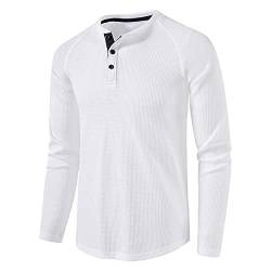 Langarmshirt Herren Henley Shirt Herren Langarm Waffle Knopf Longsleeve Henley T-Shirt Slim Fit Männer Casual Hemden Weiß XL von MakingDa