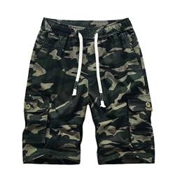 MakingDa Cargo Shorts Herren Baumwolle Kordelzug Taschen Elasticated Waist Vintage Einfarbig Sommer Cargohose Kurz Herren Slim Fit Einfarbig Stretch Schmale Passform Sport Cargoshorts Camouflage XL von MakingDa