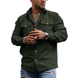 MakingDa Cordhemd Herren Langarm Button Hemdjacke Casual Einfarbig Hemden Cord Hemd Jacke Vintage Cordjacke Männer Regular Fit Armeegrün M von MakingDa