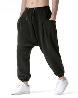 MakingDa Haremshose für Herren, einfarbig, tiefer Schritt mit Taschen, elastischer Taille, Stretch, Hippie-Ploomer-Hose, schmale Passform, Sweatpants für Laufen, Joggen, Yoga Gr. 27-32, Schwarz von MakingDa