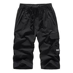 MakingDa Herren 3/4-Shorts, Jogger, Freizeit, Sporthose, Sommer, Fitnessstudio, Laufen, Training, unterhalb des Knies, Trainingshose, elastische Taille, Reißverschlusstaschen, Schwarz , 58 von MakingDa