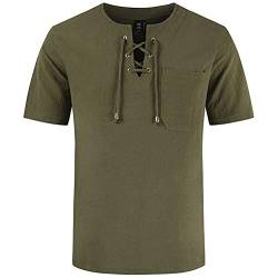 MakingDa Herren Baumwoll-Leinen-Hemd, lässig, Großvater-Kragen, Kordelzug, Ghillie Hippie Henley Top Gr. XL, Army Green 1 von MakingDa