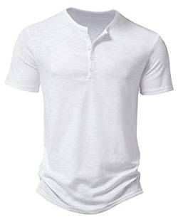 MakingDa Lässiges Henley-Shirt für Herren, lang/kurzärmelig, Muskel-Passform, stilvoll, 4 Knöpfe, eng anliegend, T-Shirts, weiß, XL von MakingDa