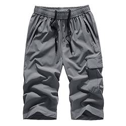 MakingDa Herren Casual Sport Strand Cropped Pants mit Reißverschlusstaschen Schnell Trocknend Atmungsaktiv Lounge Arbeitshose Gr. 34-37, grau von MakingDa