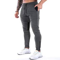 MakingDa Herren-Jogginghose, Slim Fit, Jogginghose, Freizeithose, Laufhose, Workout-Hose mit Taschen, K08-dark Grey, 31-35 von MakingDa