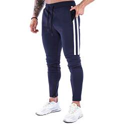 MakingDa Herren-Jogginghose, Slim Fit, Jogginghose, Freizeithose, Laufhose, Workout-Hose mit Taschen, K25-dunkelblau, 31-35 von MakingDa