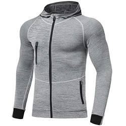 MakingDa Herren Kapuzen Sweatjacke Zip Hoodies Slim Fit Sportswear Strickjacke, Atmungsaktiv, Leicht, Bequem, Für Joggen, Workout, Lauf A-Hellgrau XL von MakingDa