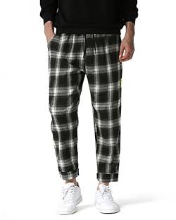 MakingDa Herren Karierte Jogginghose Trainingshose Elastische Taille Freizeit Joggen Laufen Sweathose Arbeitshose Plaid Loungehose mit Taschen - Schwarz - L, Schwarz , L von MakingDa