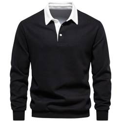 MakingDa Herren Polokragen Sweatshirt Langarm Casual Pullover Sweatshirts Basic Winter Warm Männer Polo Neck Pullover Shirt Schwarz XXL von MakingDa