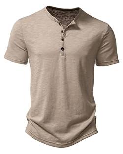 MakingDa Herren-Poloshirt mit kurzen Ärmeln, Henley-Shirt, Sommer, Knopfleiste, ohne Kragen, Strand, Großvater, Poloshirt, khaki, M von MakingDa