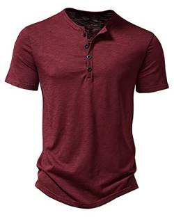 MakingDa Herren-Poloshirt mit kurzen Ärmeln, Henley-Shirt, Sommer, Knopfleiste, ohne Kragen, Strand, Großvater, Poloshirt, weinrot, S von MakingDa